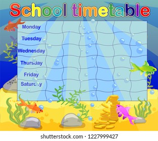 School timetable with marine themes, table, underwater world
