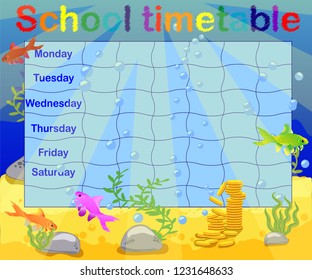 School timetable with marine themes, table, underwater world