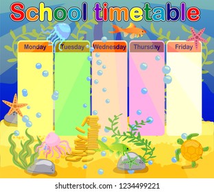 School timetable with marine themes, table, underwater world