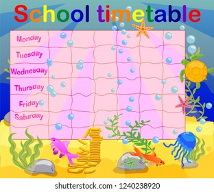 School timetable with marine themes, table, underwater world