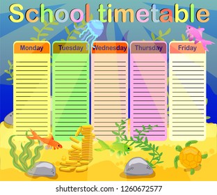 School timetable with marine themes, table, underwater world