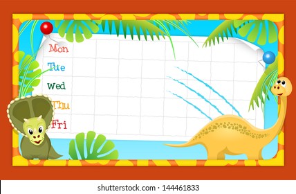 school timetable with merry dinosaurs, vector illustration, eps10, with transparency