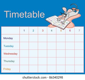 School Timetable, mice, vector illustration for children