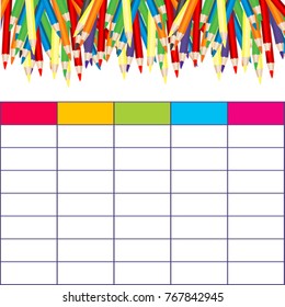 School timetable with multicolored pencils