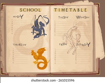 School timetable with mythological creatures