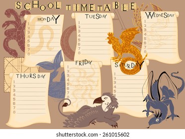 School timetable with mythological creatures