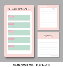 school timetable with notes sheets.