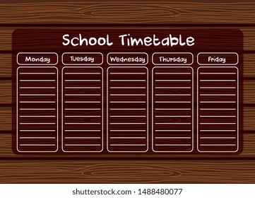 school timetable over brown wooden background. Vector illustration