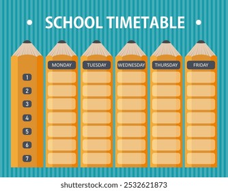 School timetable with pencils. Weekly planner. Vector design.