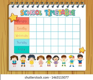 School timetable planner in notebook illustration