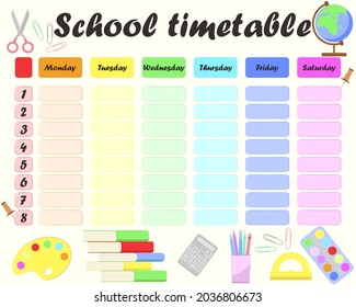 School Timetable Planner Pupils Week Vector Stock Vector (Royalty Free ...