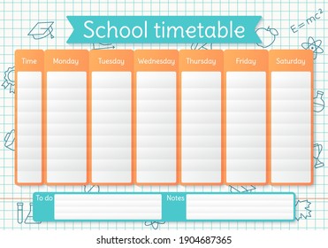 School Timetable Schedule Kids Weekly Time Stock Vector (Royalty Free ...