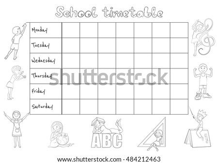 School Timetable Schedule Students Coloring Page Stock Vector (Royalty ...