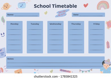 school timetable schedule template, hand drawn doodle