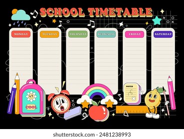 School Timetable, schedule, weekly, groove, template, set, vector