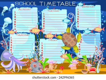 School timetable with sea turtle