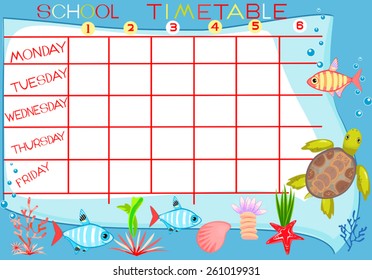 School timetable with sea turtle