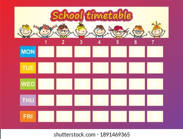 School timetable with seven lessons, vector illustration, kid, children, baby