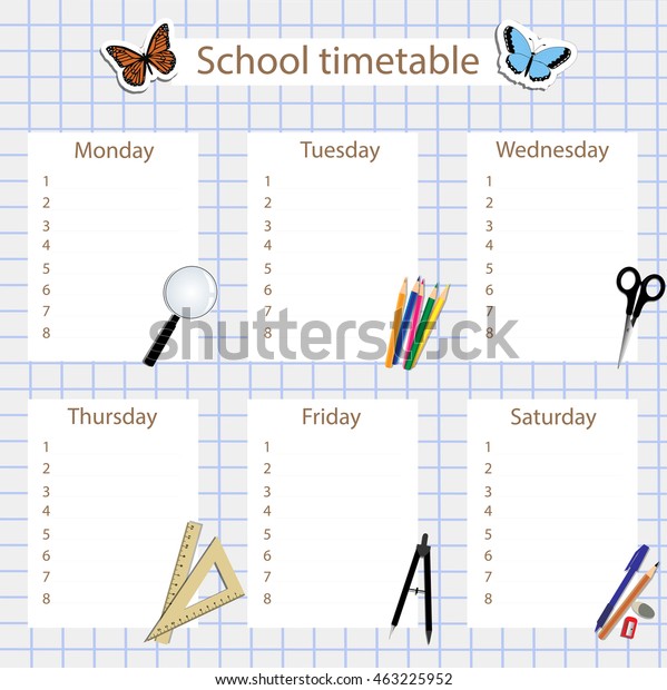 School Timetable Stationery School Background Form Stock Vector ...