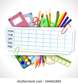 school timetable with stationery, vector illustration, eps10 with transparency