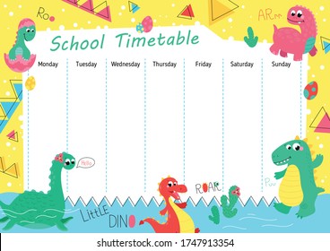 School timetable for a student with a forgetful dinosaur and a machine. Vector illustration 
