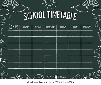 School timetable, student week schedule template.