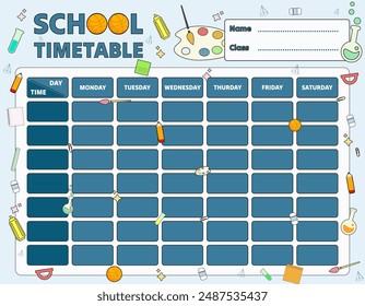 School timetable, student week schedule template.