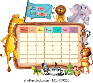 School timetable template animal theme illustration