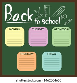 school timetable template on chalk Board, flat vector illustration.