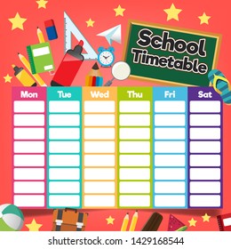 School Timetable Template On Red Background