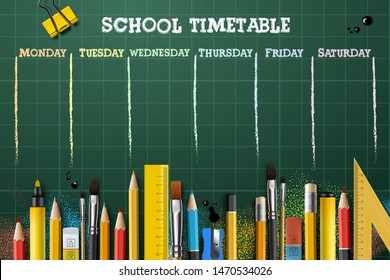 School timetable template for students or pupils. Vector Illustration