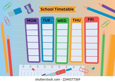School timetable template for students and pupils