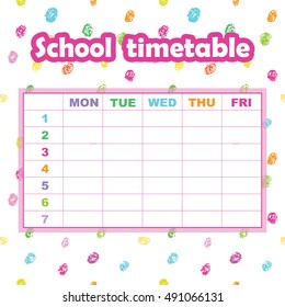 School timetable template for students and pupils. Abstract scribble background. Colorful design element. 