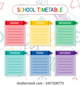 School timetable template,  a weekly curriculum design, vector illustration