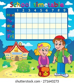School timetable with two children - eps10 vector illustration.