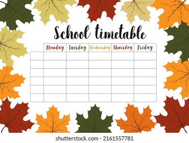 School Timetable Vector Daily Class Planner Stock Vector (Royalty Free ...