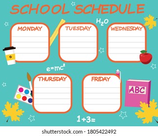 School timetable vector illustration. School shedule for schoolchildren.  Time management for kids. 