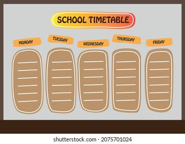 School timetable with weekdays of six lessons