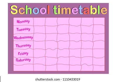 School Timetable, a weekly curriculum design template, scalable vector graphic with watercolor butterflies