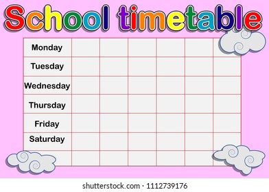 School Timetable, a weekly curriculum design template, scalable vector graphic with watercolor butterflies