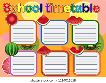 School Timetable, a weekly curriculum design template, scalable vector graphic with watercolor butterflies