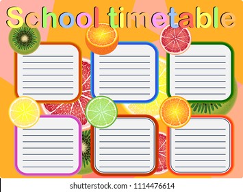 School Timetable, a weekly curriculum design template, scalable vector graphic with watercolor butterflies