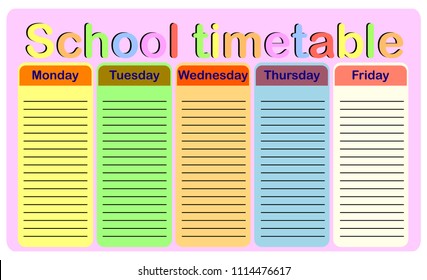 School Timetable, a weekly curriculum design template, scalable vector graphic with watercolor butterflies