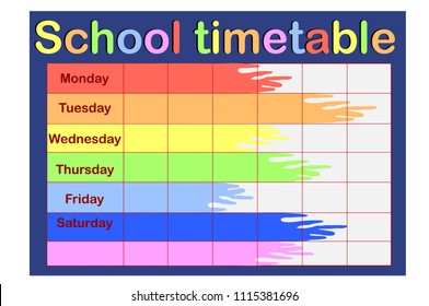 School Timetable, a weekly curriculum design template, scalable vector graphic with watercolor butterflies