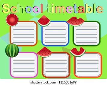 School Timetable, a weekly curriculum design template, scalable vector graphic with watercolor butterflies