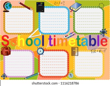 School Timetable, a weekly curriculum design template, scalable vector graphic with watercolor butterflies