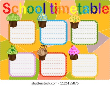 School Timetable, a weekly curriculum design template, scalable vector graphic with watercolor butterflies