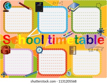 School Timetable, a weekly curriculum design template, scalable vector graphic with watercolor butterflies