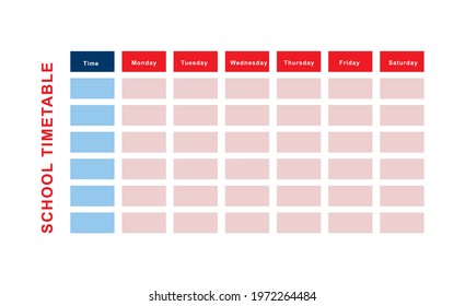 School Timetable, a weekly curriculum design template, scalable vector graphic