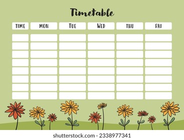 School timetable, weekly planner with flowers.